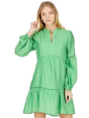 placket trim dress - green